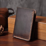 Riolio Handmade Vintage Crazy horse Genuine Leather Men Wallet Men Purse Leather Short Card Wallet for Male Money Clips Money bag