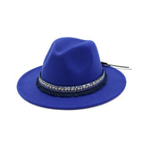 Riolio  High Quality Wide Flat Brim Wool Felt Formal Party Trilby Fedora Hat Fashion Men Women Lady Jazz Cap Hat with Ribbon Decoration