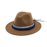 Riolio  High Quality Wide Flat Brim Wool Felt Formal Party Trilby Fedora Hat Fashion Men Women Lady Jazz Cap Hat with Ribbon Decoration