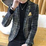 Men's Fashion Boutique Fashion Houndstooth Wedding Dress Suits Blazers / Mens Pure Color Casual Business Plaid Suit Jacket Coat