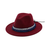 Riolio  High Quality Wide Flat Brim Wool Felt Formal Party Trilby Fedora Hat Fashion Men Women Lady Jazz Cap Hat with Ribbon Decoration