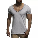 Riolio New arrival deep V neck short sleeve men t shirt slim fit t-shirt men thin top tee casual summer tshirt camisetas hombre