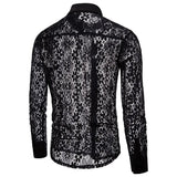 Riolio Luxury Floral Embroidery Lace Shirt Men Brand New Transparent Sexy Dress Shirts Mens See Trough Club Party Black Shirt Male