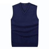 S-6XL Men Sleeveless Sweater Vest Male Autumn Spring Cotton Knitted Solid Vest Sweater Man Business V Neck Top Slim Sweaters Boy