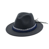 Riolio  High Quality Wide Flat Brim Wool Felt Formal Party Trilby Fedora Hat Fashion Men Women Lady Jazz Cap Hat with Ribbon Decoration