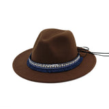 Riolio  High Quality Wide Flat Brim Wool Felt Formal Party Trilby Fedora Hat Fashion Men Women Lady Jazz Cap Hat with Ribbon Decoration