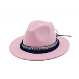 Riolio  High Quality Wide Flat Brim Wool Felt Formal Party Trilby Fedora Hat Fashion Men Women Lady Jazz Cap Hat with Ribbon Decoration