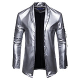 Riolio Shiny Gold Pu Leather Blazer Jacket Men Brand New Slim Fit Cardigan Mens Blazers Nightclub Party DJ Stage Clothers for Male