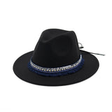 Riolio  High Quality Wide Flat Brim Wool Felt Formal Party Trilby Fedora Hat Fashion Men Women Lady Jazz Cap Hat with Ribbon Decoration