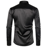 Riolio Shiny Gold Sequin Black Silk Dress Shirts Men Long Sleeve Button Down Shiny Disco Party Shirts Male Nightclub Party Prom Chemise