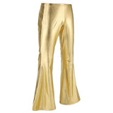 Riolio Men Shiny Metallic Disco Pants Bell Bottom Flared Long Pants Dude Costume Trousers Men's Flare Pants Flared Bell Pants