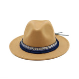 Riolio  High Quality Wide Flat Brim Wool Felt Formal Party Trilby Fedora Hat Fashion Men Women Lady Jazz Cap Hat with Ribbon Decoration