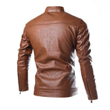 Riolio New Fashion Men's Solid Color Leather Jacket , High-quality PU leather stand-collar slim jacket jacket  Brown, black