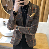 Men's Fashion Boutique Fashion Houndstooth Wedding Dress Suits Blazers / Mens Pure Color Casual Business Plaid Suit Jacket Coat