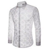 Riolio Luxury Floral Embroidery Lace Shirt Men Brand New Transparent Sexy Dress Shirts Mens See Trough Club Party Black Shirt Male