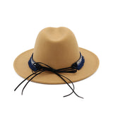 Riolio  High Quality Wide Flat Brim Wool Felt Formal Party Trilby Fedora Hat Fashion Men Women Lady Jazz Cap Hat with Ribbon Decoration