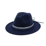 Riolio  High Quality Wide Flat Brim Wool Felt Formal Party Trilby Fedora Hat Fashion Men Women Lady Jazz Cap Hat with Ribbon Decoration