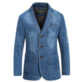 Riolio New Mens Denim Blazer Male Suit Jacket Oversized Fashion Cotton Vintage 4XL Blue Coat Denim Jacket Men Jeans Blazers