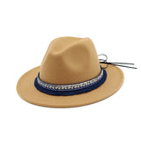 Riolio  High Quality Wide Flat Brim Wool Felt Formal Party Trilby Fedora Hat Fashion Men Women Lady Jazz Cap Hat with Ribbon Decoration