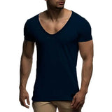 Riolio New arrival deep V neck short sleeve men t shirt slim fit t-shirt men thin top tee casual summer tshirt camisetas hombre