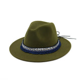 Riolio  High Quality Wide Flat Brim Wool Felt Formal Party Trilby Fedora Hat Fashion Men Women Lady Jazz Cap Hat with Ribbon Decoration