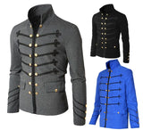 Riolio Steampunk Men Gothic Clothing Military Jackets Medieval Vintage Jacket Stand Collar Rock Frock Coat Men's Retro Punk Coat