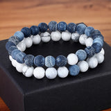 Riolio 2pcs/set Style Couples Distance Bracelet Natural Stone Yoga Beaded Bracelet for Men Women Friend Gift Charm Strand Jewelry