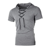 Riolio Men T Shirt Summer Personality Hooded Tees Lacing Short Sleeve T-Shirt Homme Slim Fit Sportwear Clothing Mens Tshirt