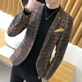 Men's Fashion Boutique Fashion Houndstooth Wedding Dress Suits Blazers / Mens Pure Color Casual Business Plaid Suit Jacket Coat