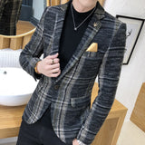 Men's Fashion Boutique Fashion Houndstooth Wedding Dress Suits Blazers / Mens Pure Color Casual Business Plaid Suit Jacket Coat