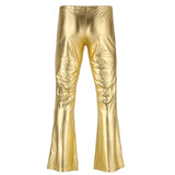 Riolio Men Shiny Metallic Disco Pants Bell Bottom Flared Long Pants Dude Costume Trousers Men's Flare Pants Flared Bell Pants