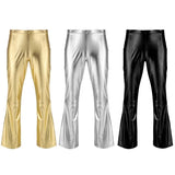 Riolio Men Shiny Metallic Disco Pants Bell Bottom Flared Long Pants Dude Costume Trousers Men's Flare Pants Flared Bell Pants