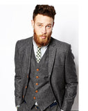 Riolio Grey Herringbone Tweed Men Suit Vintage Fall Winter Groom Tuxedo Ternos Formal Wedding Suits For Men 3 Piece Men's Classic Suit
