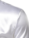 Riolio Men's 2 Pieces (Shirt+Tie) White Silk Satin Dress Shirts Slim Fit Long Sleeve Button Down Shirt Male Wedding Party Prom Chemise