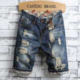Riolio  Men's Hole Denim Shorts Summer New Fashion Casual Slim Fit Ripped Retro Short Jeans Male Brand