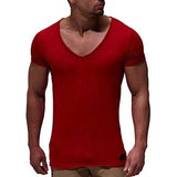 Riolio New arrival deep V neck short sleeve men t shirt slim fit t-shirt men thin top tee casual summer tshirt camisetas hombre