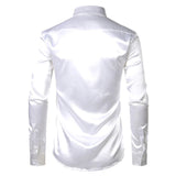 Riolio Men's 2 Pieces (Shirt+Tie) White Silk Satin Dress Shirts Slim Fit Long Sleeve Button Down Shirt Male Wedding Party Prom Chemise