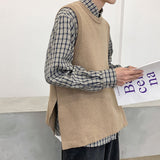 Autumn Sweater Vest Men's Fashion Retro Casual Knitted Pullover Men Wild Loose Korean Knitting Sweaters Mens Clothes M-2XL