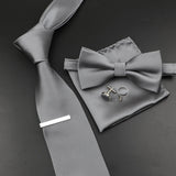 Riolio  New Men's Tie Bowtie Set Luxury Business Worker Blue Black Solid Color Silk Polyester Jacquard Woven Necktie Suit Wedding Party