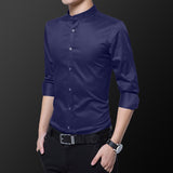 Riolio Hipster Design Collarless Shirt for Men Casual 100% Cotton Soft Slim Fit Long Sleeve White Black Navy Tuxedo Shirts 4XL 5XL