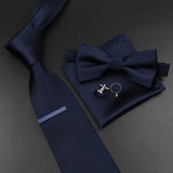 Riolio  New Men's Tie Bowtie Set Luxury Business Worker Blue Black Solid Color Silk Polyester Jacquard Woven Necktie Suit Wedding Party