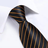 Riolio Gift Men Tie Luxury Gold Black Striped Paisley Silk Wedding Tie For Men DiBanGu Designer Hanky Cufflinks Fashion Tie Set