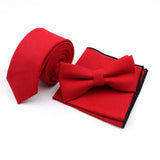 Riolio  Winter Men's Designer Solid Color Linen Cotton Necktie Pocket Square Bowtie Set Skinny Red Brown Green Blue For Men Wedding Tie
