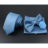 Riolio  Solid Color Tie Set For Men Sage Green Pink Flower Pin Necktie Hanky Cufflinks Brooch Set Groom Suit Wedding Shirt Accessory