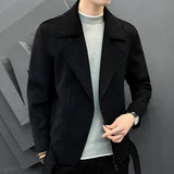 Riolio autumn winter new men's fashion business self-cultivation leather fleece tailored woolen coat men casual solid color jacket