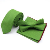 Riolio  Winter Men's Designer Solid Color Linen Cotton Necktie Pocket Square Bowtie Set Skinny Red Brown Green Blue For Men Wedding Tie