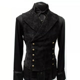 Riolio Mens Double Breasted Gothic Steampunk Velvet Vest Stand Collar Medieval Victorian Black Waistcoat Men Stage Cosplay Prom Costume