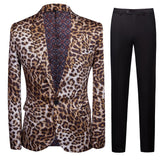 Riolio Hot Sale Leopard Print Men Suit Blazer Set With Pants Safari Suits For Men Performance DJ Jacket Luxury Singer Star Coat