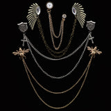Riolio  New Men Women Shirt Collar Tassel Chain Lapel Pin Brooch Dragon Eagle Deer Head Wings Badge Retro Unisex Jewelry Accessories