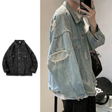 Riolio Summer Hole Blasting Street Coat Senior Men's Spring and Autumn Ruffian Handsome Trend Coat Work Clothes Cowboy Bomber Jacket